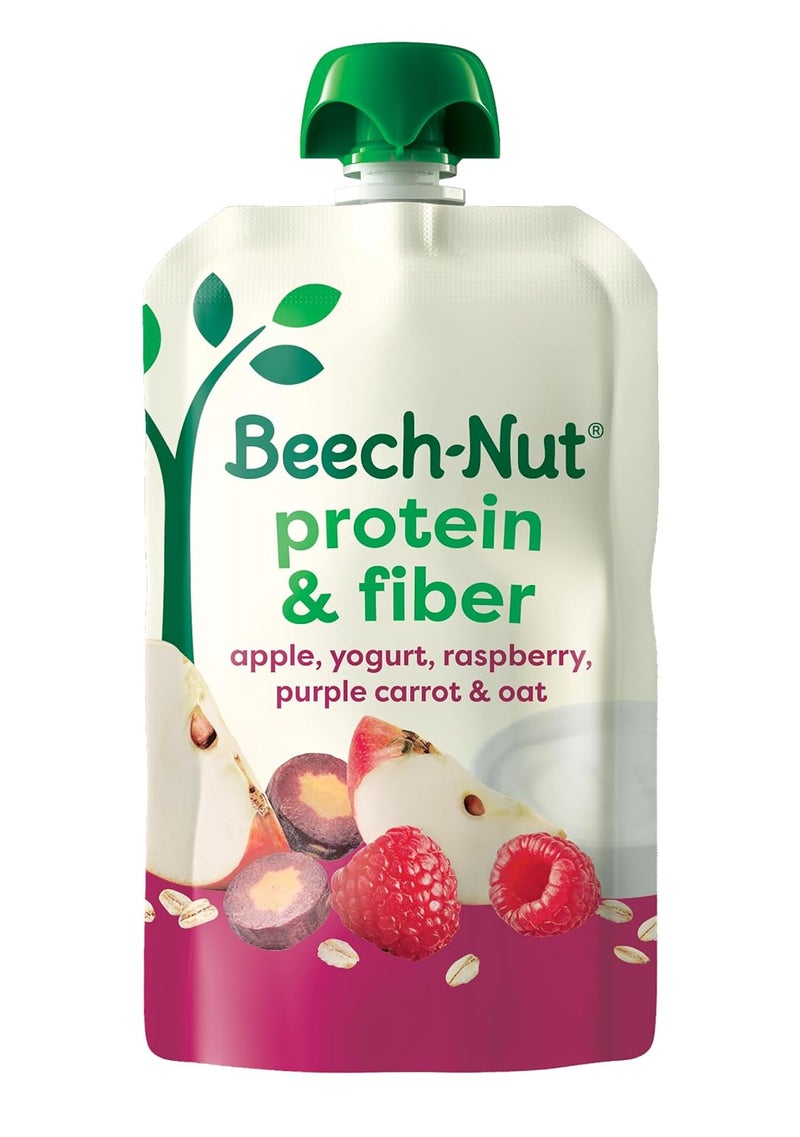 Beech-Nut Baby & Toddler Food Pouches with Protein and Fiber, Apple Yogurt Raspberry Purple Carrot & Oat Puree, 3.5 oz (12 Pack) - Image 1